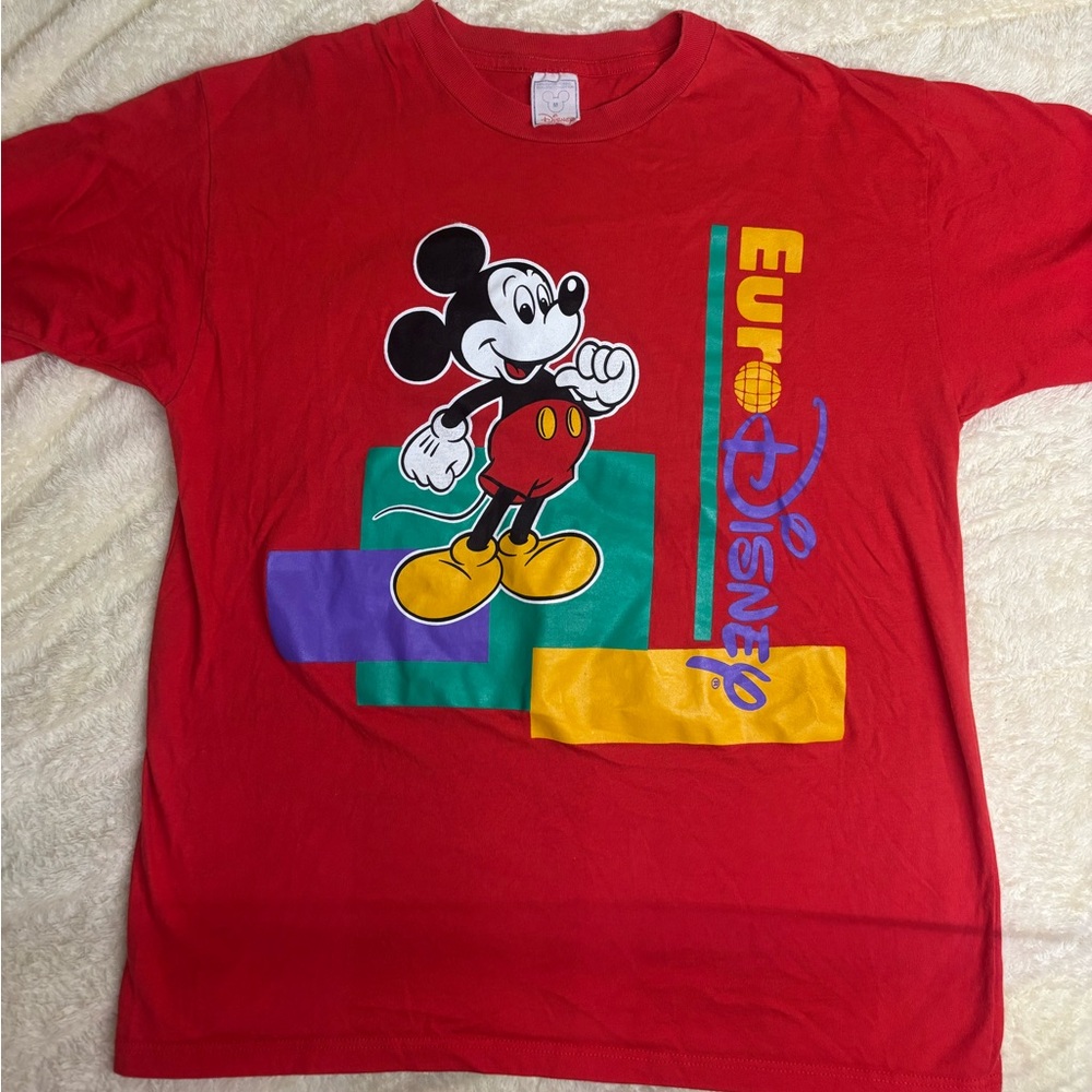 Disney Mickey Mouse Euro Disney Red Graphic T-Shirt